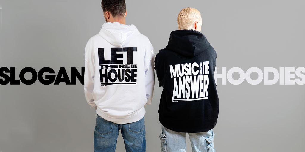 A young couple wearing official Defected Slogan hoodies